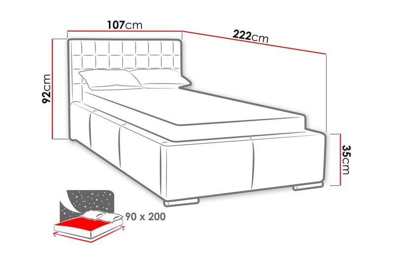 Faldet Sengepakke – Enkeltseng 90x200 cm med Oppbevaring og Sengegavl + Overmadrass - Taupe - Møbler - Senger - Sengeramme & sengestamme