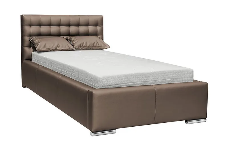 Faldet Sengepakke – Enkeltseng 90x200 cm med Oppbevaring og Sengegavl + Overmadrass, Taupe
