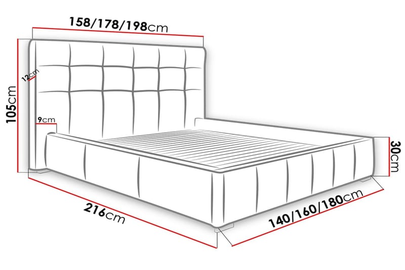 Fannie Rammeseng 216x158x105 cm - Sengeramme & sengestamme