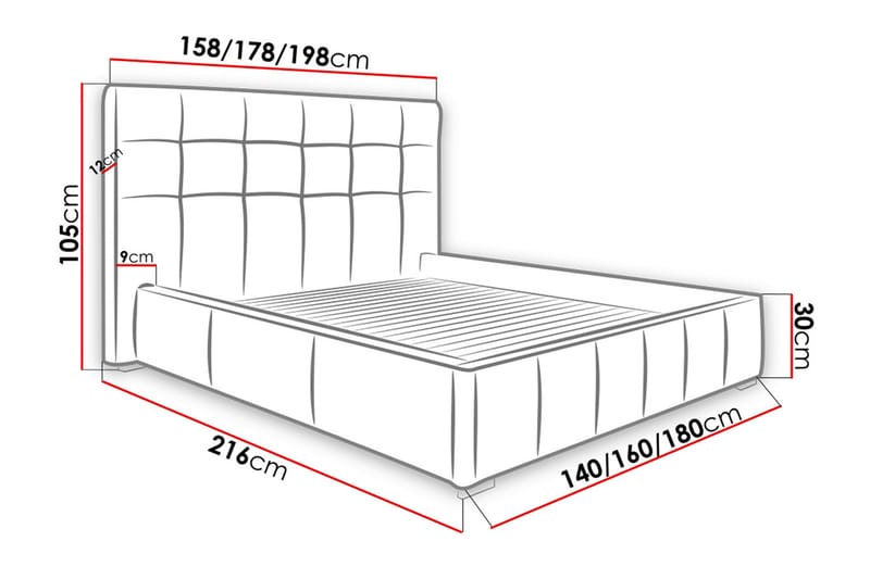 Fannie Rammeseng 216x178x105 cm - Sengeramme & sengestamme