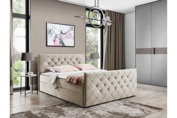 Hattie Sengepakke 140x200 cm med Sengegavl + Overmadrass med Fasthetsgrad Medium - Beige - Møbler - Senger - Sengeramme & sengestamme