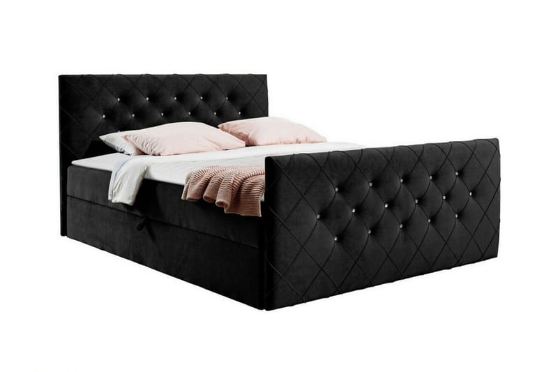 Hattie Sengepakke 140x200 cm med Sengegavl + Overmadrass med Fasthetsgrad Medium, Svart