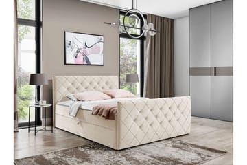 Hattie Sengepakke med Oppbevaring 200x200 cm med Sengegavl + Overmadrass - Beige - Møbler - Senger - Sengeramme & sengestamme
