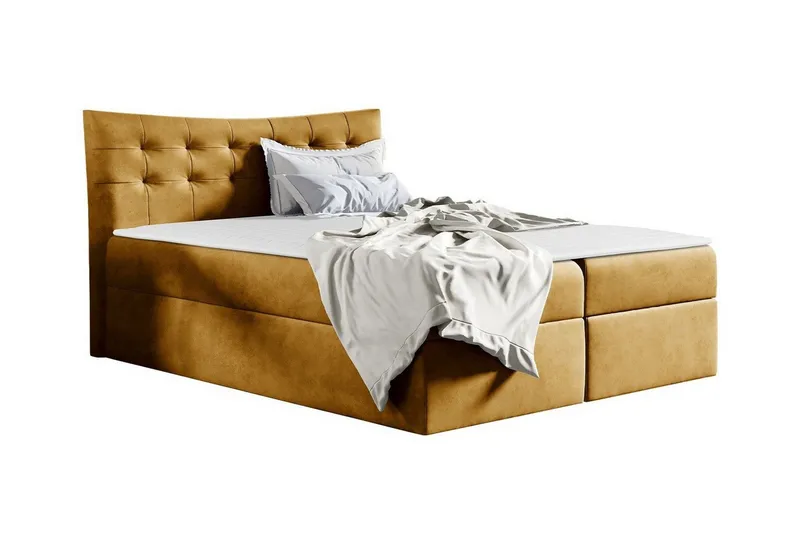 Hayton Sengepakke 120x200 cm i Stoff med Oppbevaring + Sengegavl + Overmadrass, Gul