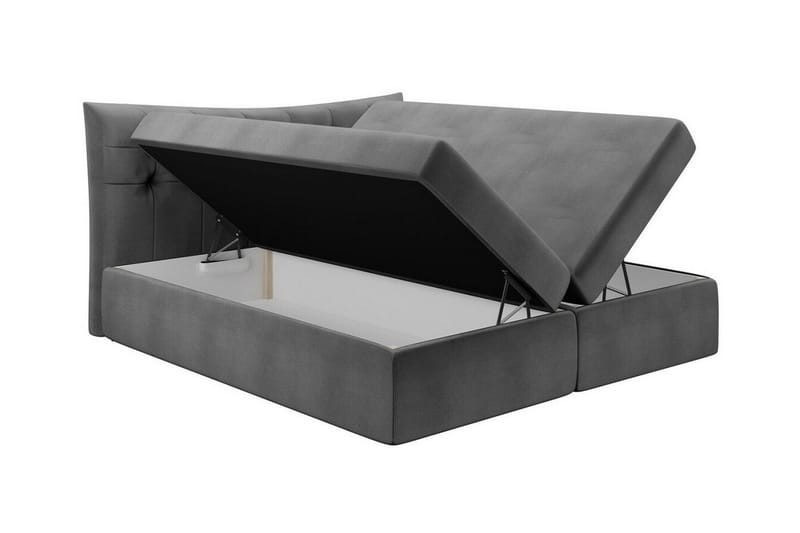 Hayton Sengepakke 140x200 cm i Fløyel med Oppbevaring + Sengegavl + Overmadrass - Svart - Møbler - Senger - Sengeramme & sengestamme