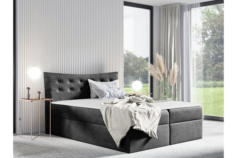 Hayton Sengeramme med Oppbevaring 120x200 cm i Stoff med Fasthetsgrad Medium - Grå - Møbler - Senger - Sengeramme & sengestamme