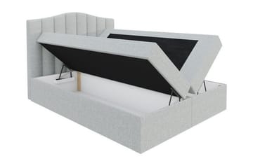 Herstello Sengepakke 120x200 cm i Fløyel med Oppbevaring og Sengegavl + Overmadrass - Beige - Møbler - Senger - Sengeramme & sengestamme