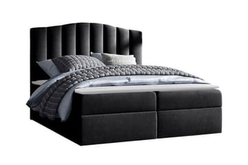 Herstello Sengepakke med Oppbevaring 120x200 cm i Fløyel med Sengegavl + Overmadrass - Svart - Møbler - Senger - Sengeramme & sengestamme