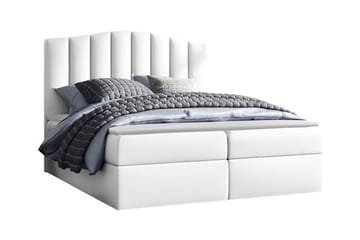 Herstello Sengepakke med Oppbevaring 120x200 cm i Kunstlær med Sengegavl + Overmadrass - Hvit - Møbler - Senger - Sengeramme & sengestamme