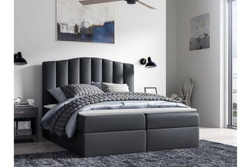 Herstello Sengepakke med Oppbevaring 120x200 cm i Kunstlær med Sengegavl + Overmadrass - Svart - Møbler - Senger - Sengeramme & sengestamme