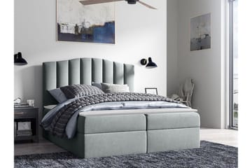 Herstello Sengepakke med Oppbevaring 120x200 cm i Stoff med Sengegavl + Overmadrass - Grå - Møbler - Senger - Sengeramme & sengestamme