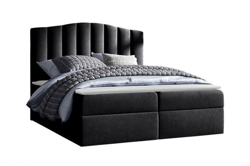 Herstello Sengeramme med Oppbevaring 160x200 cm i Stoff med Sengegavl, Svart
