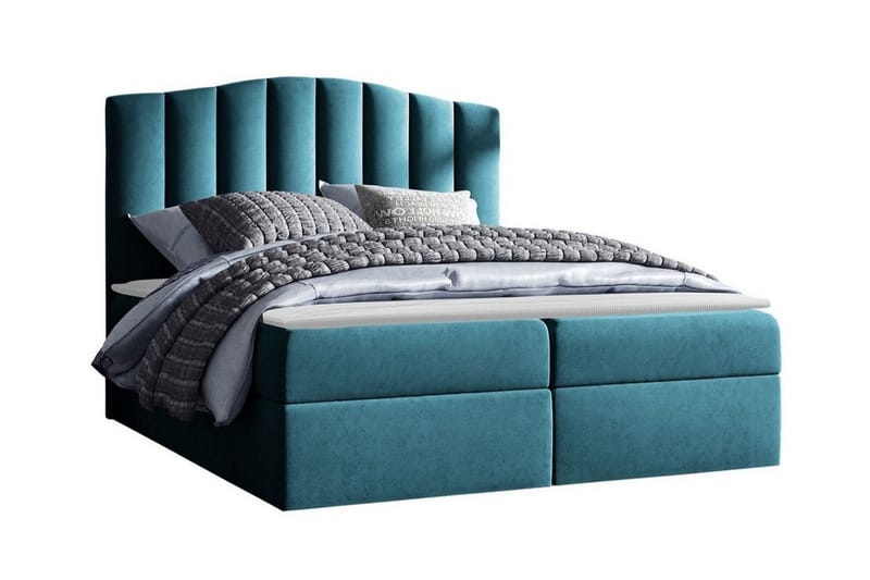 Herstello Sengeramme med Oppbevaring 160x200 cm i Velour med Sengegavl, Petrol