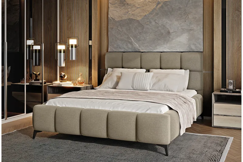 Kamble Sengeramme med Oppbevaring 160x200 cm - Beige - Møbler - Senger - Sengeramme & sengestamme