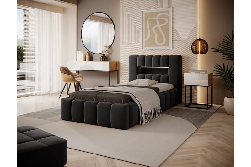 Lamica 3-seters Sengeramme med Oppbevaring 90x200 cm, Svart