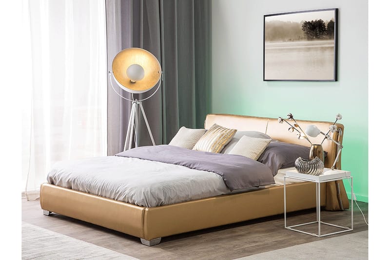 Lesh Dobbelseng med LED 180x200 Gull Gull - Gull - Møbler - Senger - Sengeramme & sengestamme
