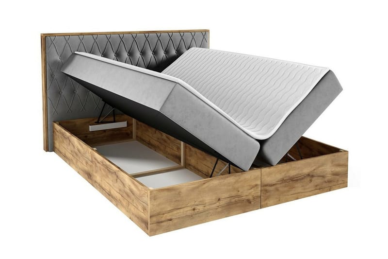 Oberting Sengepakke 200x200 cm i Stoff med Oppbevaring og Sengegavl + Overmadrass - Brun - Møbler - Senger - Sengeramme & sengestamme