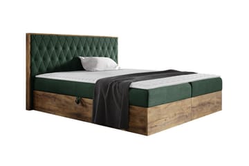 Oberting Sengepakke 200x200 cm i Stoff med Oppbevaring og Sengegavl + Overmadrass - Mørkegrønn - Møbler - Senger - Sengeramme & sengestamme