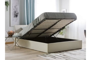 Orbey Sengeramme med Oppbevaring 160x200 cm i Stoff med Sengegavl - Beige - Møbler - Senger - Sengeramme & sengestamme