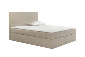 Pries Sengepakke 140x200 cm i Stoff med Sengegavl + Overmadrass - Beige - Møbler - Senger - Sengeramme & sengestamme
