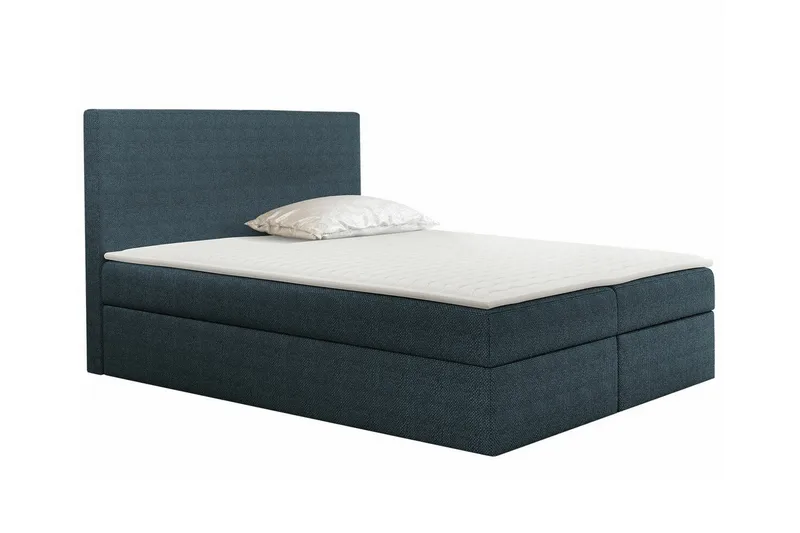 Pries Sengepakke 140x200 cm i Stoff med Sengegavl + Overmadrass med Fasthetsgrad Medium, Blå