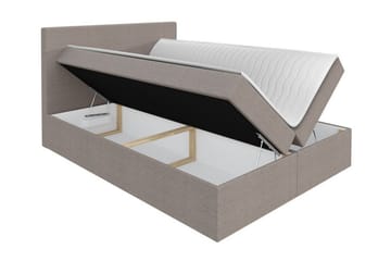 Pries Sengepakke 140x200 cm i Stoff med Sengegavl + Overmadrass med Fasthetsgrad Medium - Brun - Møbler - Senger - Sengeramme & sengestamme