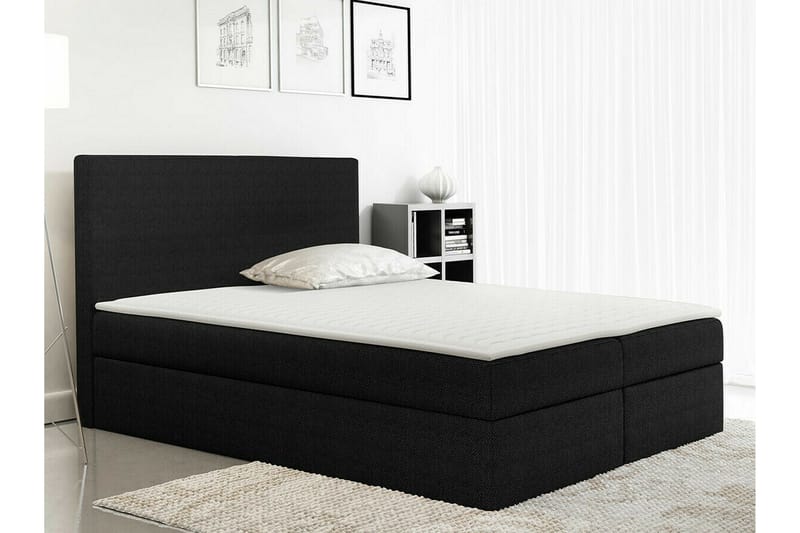 Pries Sengepakke 140x200 cm i Stoff med Sengegavl + Overmadrass med Fasthetsgrad Medium - Svart - Møbler - Senger - Sengeramme & sengestamme