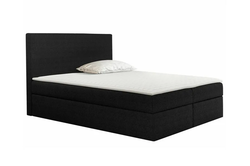 Pries Sengepakke 140x200 cm i Stoff med Sengegavl + Overmadrass med Fasthetsgrad Medium, Svart