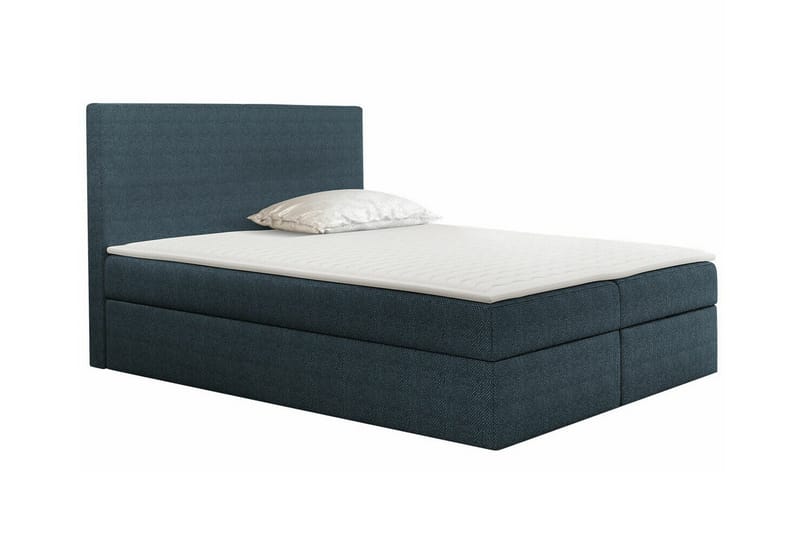 Pries Sengepakke 160x200 cm i Stoff med Sengegavl + Overmadrass, Blå