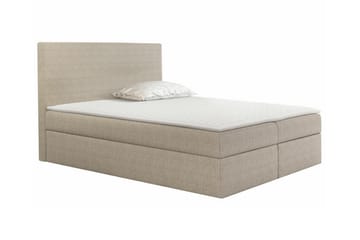 Pries Sengepakke 160x200 cm i Stoff med Sengegavl + Overmadrass med Fasthetsgrad Medium - Beige - Møbler - Senger - Sengeramme & sengestamme