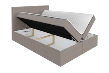 Pries Sengepakke 160x200 cm i Stoff med Sengegavl + Overmadrass med Fasthetsgrad Medium - Brun - Møbler - Senger - Sengeramme & sengestamme