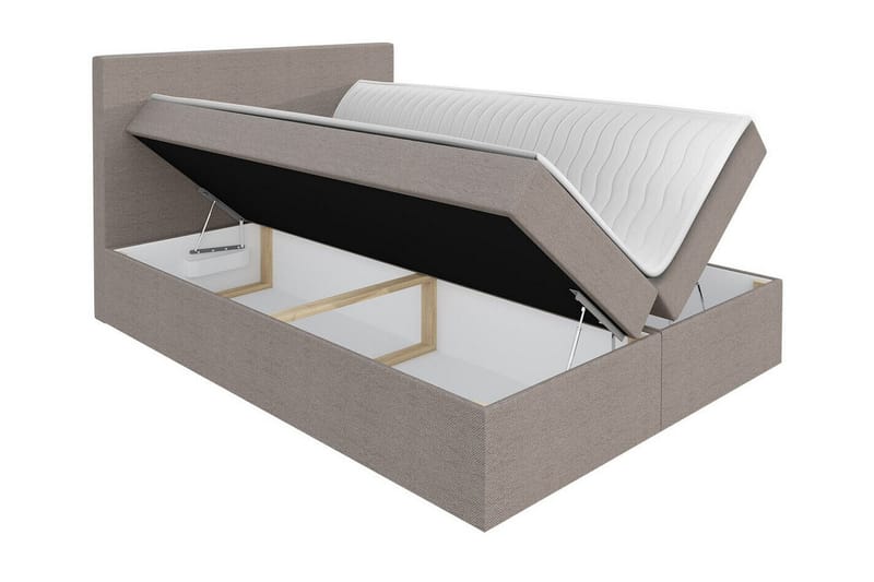 Pries Sengepakke 160x200 cm i Stoff med Sengegavl + Overmadrass med Fasthetsgrad Medium - Brun - Møbler - Senger - Sengeramme & sengestamme