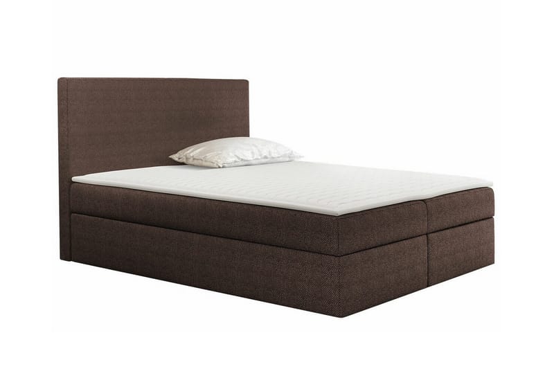 Pries Sengepakke 160x200 cm i Stoff med Sengegavl + Overmadrass med Fasthetsgrad Medium, Brun