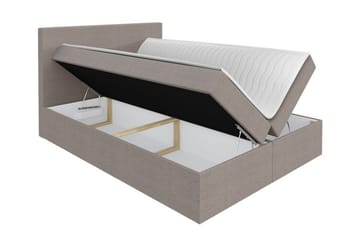 Pries Sengepakke 180x200 cm i Stoff med Sengegavl + Overmadrass med Fasthetsgrad Medium - Brun - Møbler - Senger - Sengeramme & sengestamme