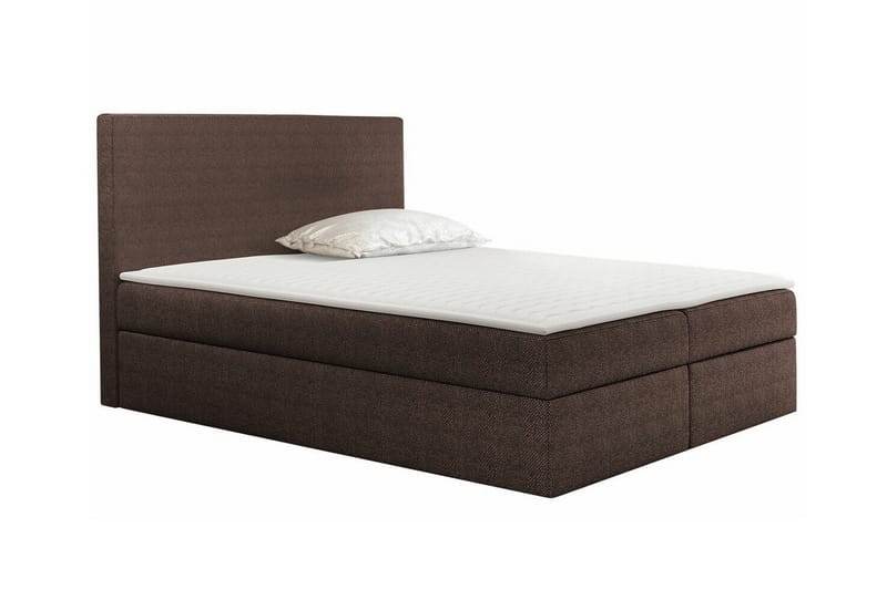 Pries Sengepakke 180x200 cm i Stoff med Sengegavl + Overmadrass med Fasthetsgrad Medium, Brun