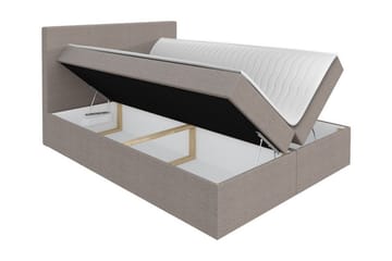 Pries Sengepakke med Oppbevaring 180x200 cm i Stoff med Sengegavl + Overmadrass - Beige - Møbler - Senger - Sengeramme & sengestamme