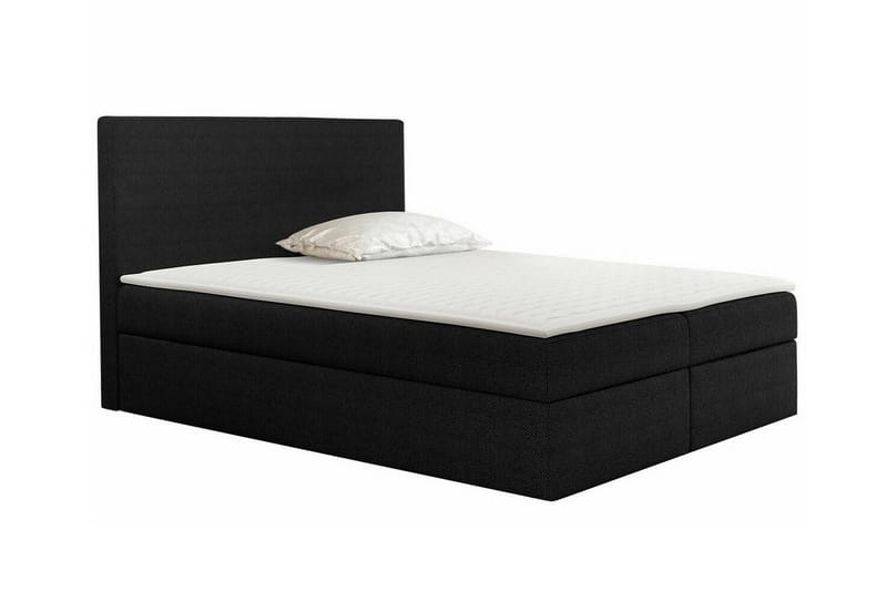 Pries Sengepakke med Oppbevaring 180x200 cm i Stoff med Sengegavl + Overmadrass, Svart