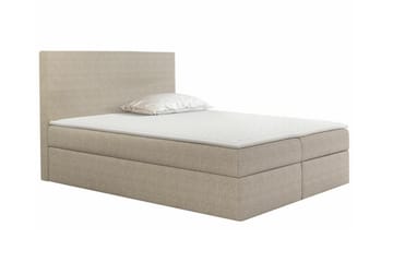 Pries Sengepakke med Oppbevaring 200x200 cm i Stoff med Sengegavl + Overmadrass - Beige - Møbler - Senger - Sengeramme & sengestamme