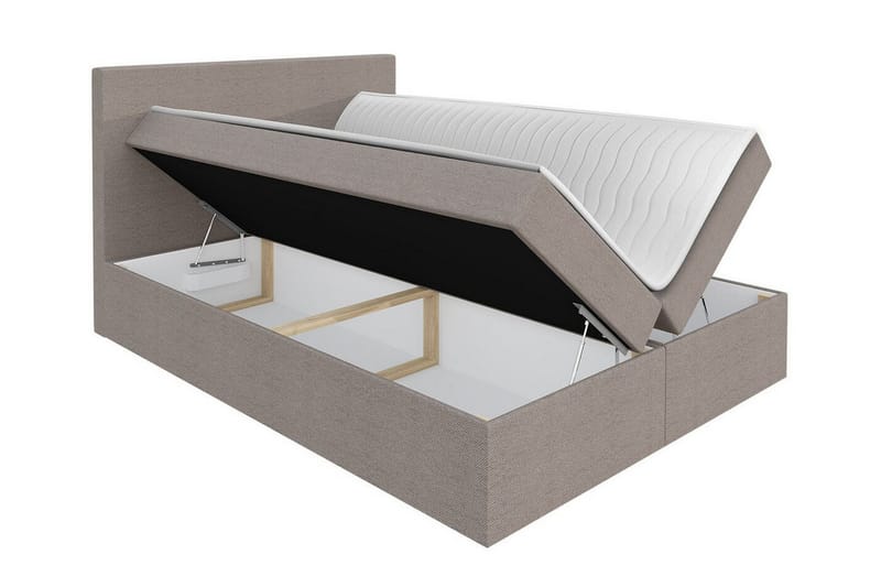 Pries Sengepakke med Oppbevaring 200x200 cm i Stoff med Sengegavl + Overmadrass - Beige - Møbler - Senger - Sengeramme & sengestamme
