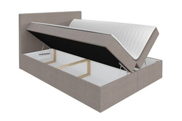 Pries Sengepakke med Oppbevaring 200x200 cm i Stoff med Sengegavl + Overmadrass - Brun - Møbler - Senger - Sengeramme & sengestamme