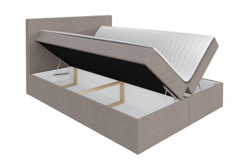 Pries Sengepakke med Oppbevaring 200x200 cm i Stoff med Sengegavl + Overmadrass - Brun - Møbler - Senger - Sengeramme & sengestamme