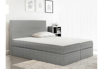 Pries Sengepakke med Oppbevaring 200x200 cm i Stoff med Sengegavl + Overmadrass - Grå - Møbler - Senger - Sengeramme & sengestamme