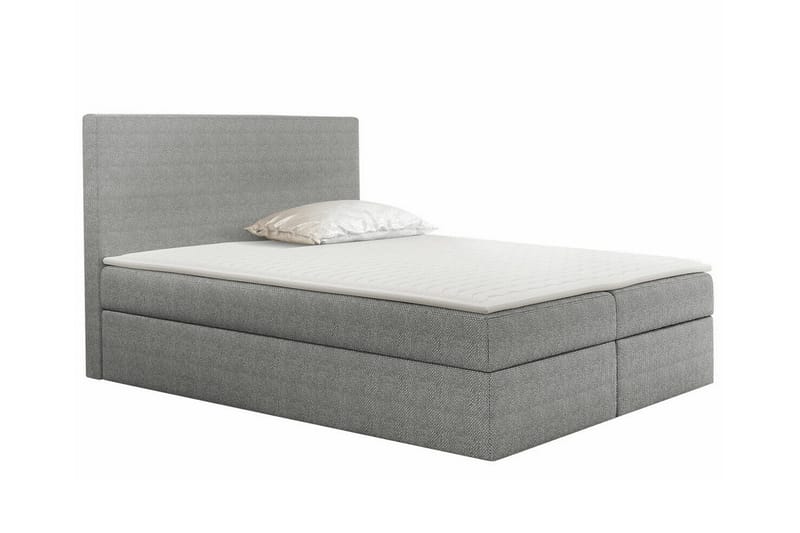 Pries Sengepakke med Oppbevaring 200x200 cm i Stoff med Sengegavl + Overmadrass, Grå