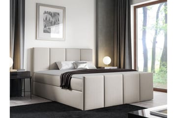 Ripon Sengepakke 120x200 cm i Stoff med Sengegavl + Overmadrass med Fasthetsgrad Medium - Beige - Møbler - Senger - Sengeramme & sengestamme