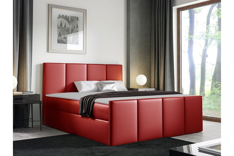 Ripon Sengepakke 120x200 cm med Sengegavl + Overmadrass med Fasthetsgrad Medium - Rød - Møbler - Senger - Sengeramme & sengestamme