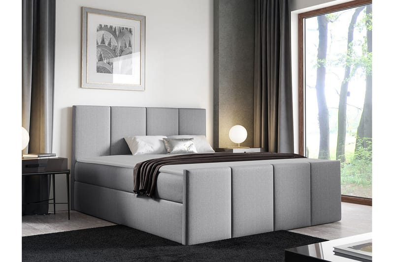 Ripon Sengepakke med Oppbevaring 120x200 cm i Stoff med Sengegavl + Overmadrass - Grå - Møbler - Senger - Sengeramme & sengestamme