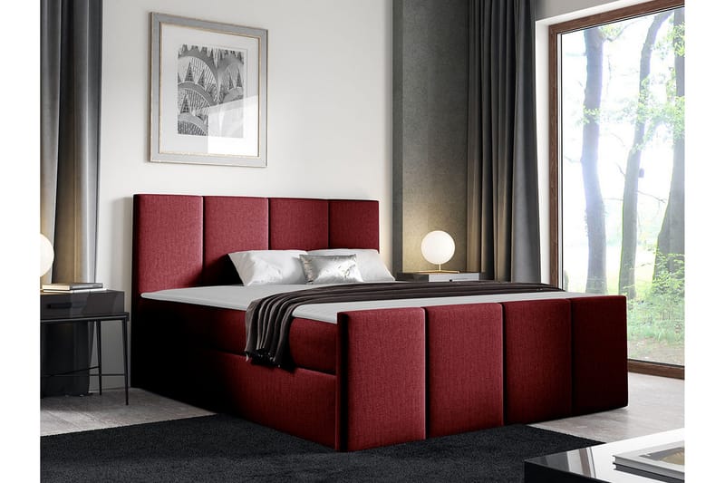 Ripon Sengepakke med Oppbevaring 120x200 cm i Stoff med Sengegavl + Overmadrass - Rød - Møbler - Senger - Sengeramme & sengestamme