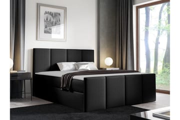 Ripon Sengepakke med Oppbevaring 120x200 cm i Stoff med Sengegavl + Overmadrass - Svart - Møbler - Senger - Sengeramme & sengestamme