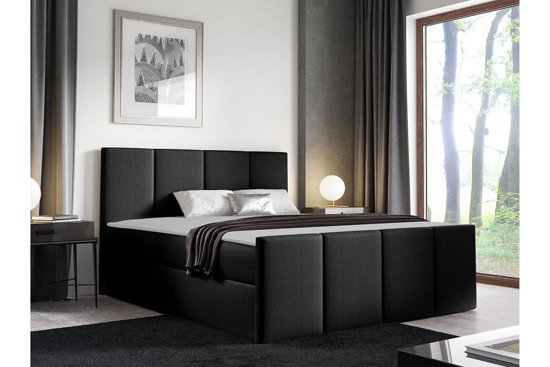 Ripon Sengepakke med Oppbevaring 120x200 cm i Stoff med Sengegavl + Overmadrass - Svart - Møbler - Senger - Sengeramme & sengestamme
