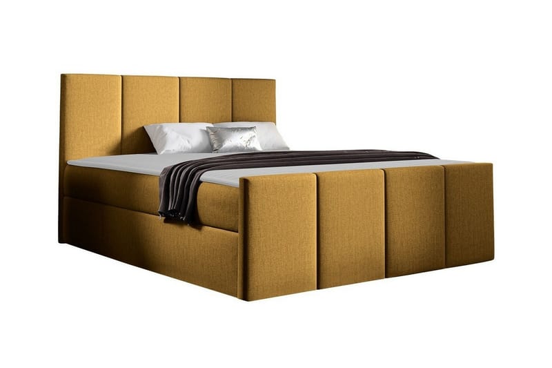 Ripon Sengeramme med Oppbevaring 140x200 cm i Stoff med Fasthetsgrad Medium, Gul